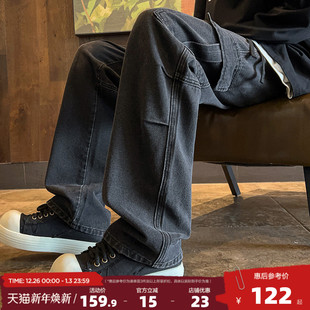 新款 宽松简约阔腿长裤 男牛仔裤 直筒裤 子潮百搭W 工装 唐狮25秋冬季