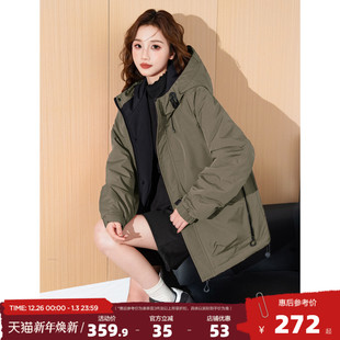 唐狮2025秋冬新款 上衣运动风小众设计感宽松外套yc 棉衣女连帽工装