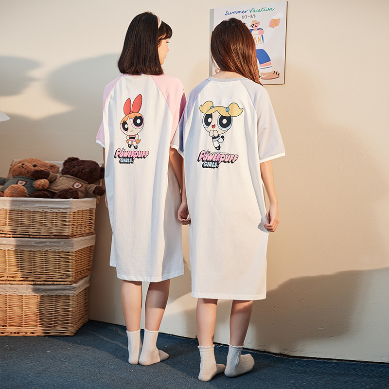 唐狮飞天小女警联名睡衣女闺蜜装夏款家居服短袖宽松可外穿睡裙J1
