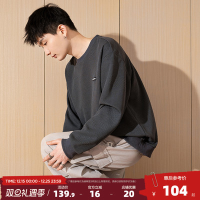 唐狮2025春秋季新款圆领卫衣男士美式宽松纯色上衣休闲潮简约卫衣
