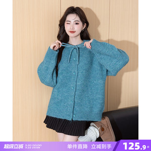 唐狮2026新款圆领开衫毛衣女慵懒风领口系带设计宽松针织衫上衣yd