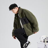 立领宽松加厚保暖夹克 仿羊羔毛外套男拼接短款 唐狮秋冬季 新款