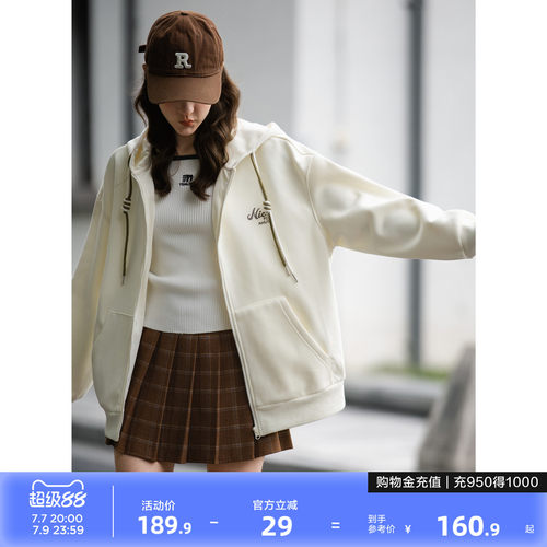 唐狮2026春秋女连帽左胸印花字母开衫卫衣外套宽松百搭休闲日常