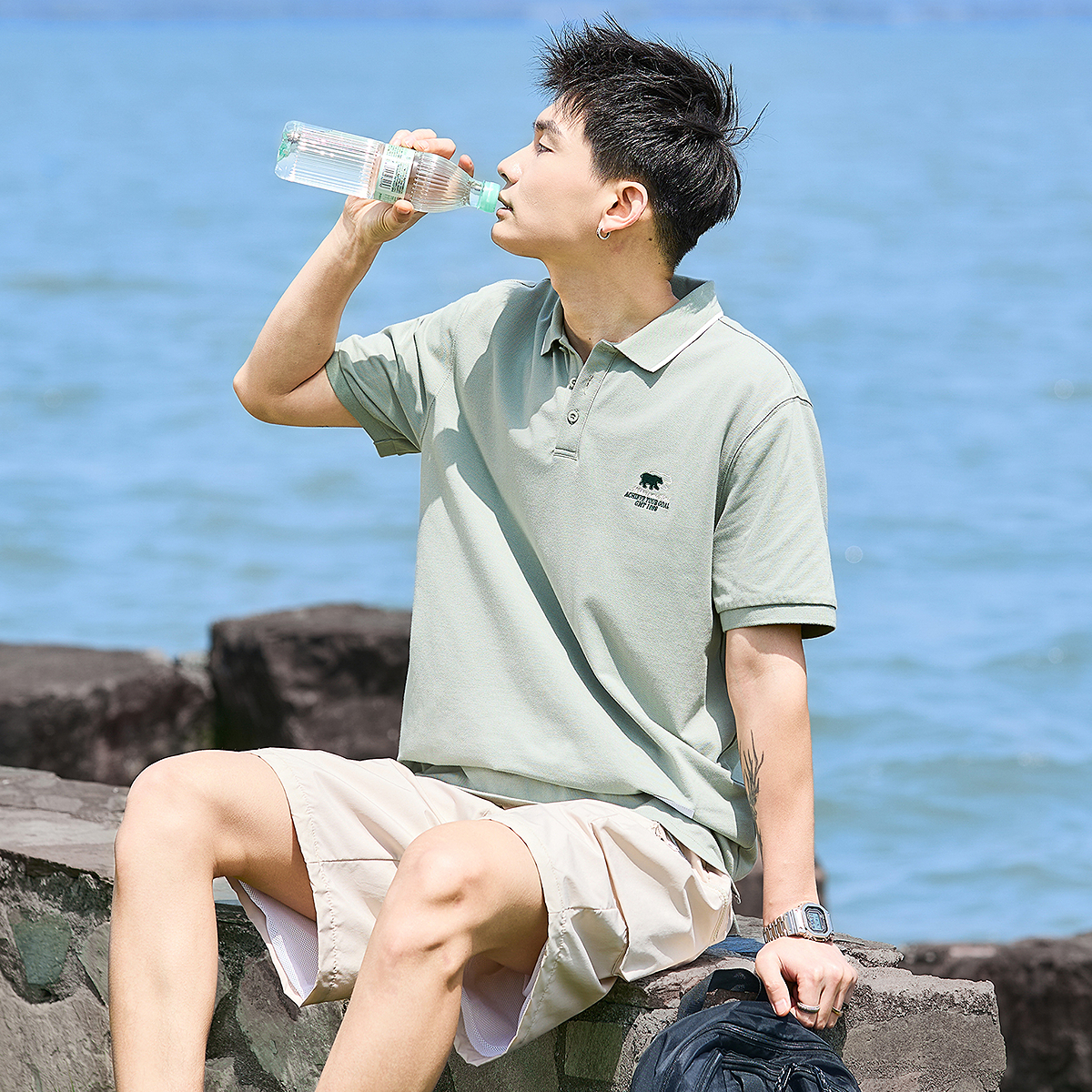 唐狮男士Polo衫2025夏季新款潮流翻领宽松高级感休闲短袖T恤上衣