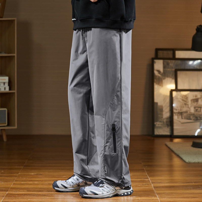 唐狮2024秋新款休闲裤男阔腿长裤黑色速干运动裤子韩版潮流工装