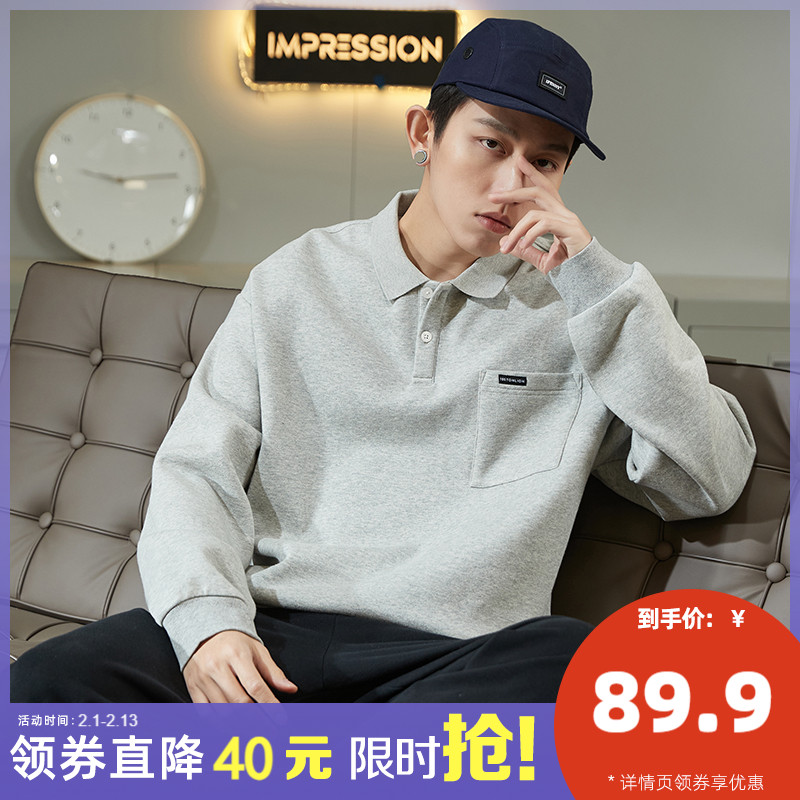 唐狮2022春季长袖Polo衫男贴标宽松运动POLO领卫衣翻领长袖T恤潮