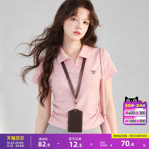 唐狮年夏季新款女短袖polo衫修身翻领韩系气质收腰休闲T恤wp