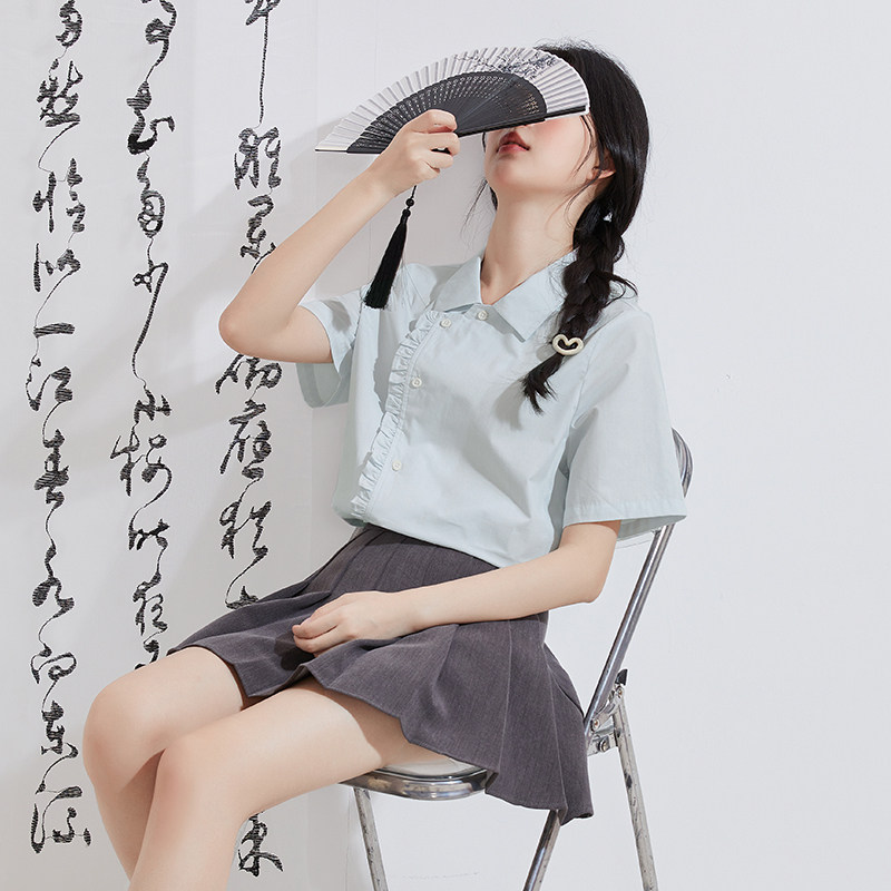 唐狮2024春夏新款国风短袖衬衫女中式改良斜襟衬衣小衫白色百搭