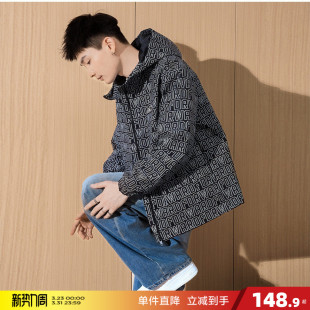 学生 上衣潮酷夹克工装 唐狮2026春秋新款 男连帽外套满印设计感工装