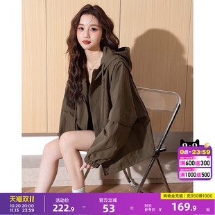 唐狮2026春秋连帽短款外套女美式早春外套小个子休闲夹克开衫女