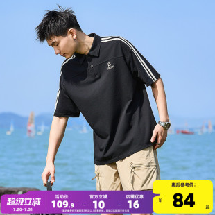条纹拼接翻领上衣青少年运动T恤潮 唐狮2025夏季 新款 男短袖 Polo衫