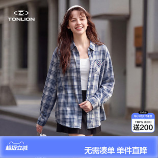 唐狮2026春季新款女长袖衬衫早春通勤上衣女士韩系格纹洋气独特