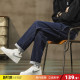 深色牛仔松紧腰宽松 明线设计直筒小脚裤 唐狮2026春季 男牛仔长裤