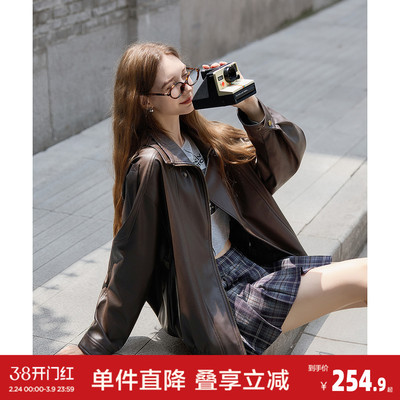 唐狮春季新款外套女重工复古中性机车皮衣外套春秋PU夹克上衣流行