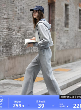 唐狮2026秋冬季套装女开衫连帽短款开衫外套卫衣裤子灰色简约风