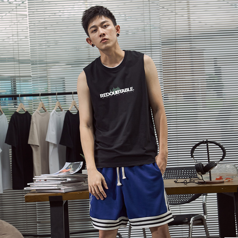 唐狮2024夏季新款男背心坎肩无袖T恤宽松日系上衣圆领内搭汗衫潮