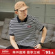 有翻领t恤纯棉港风宽松黑色半袖 唐狮夏季 男士 短袖 新款 条纹polo衫
