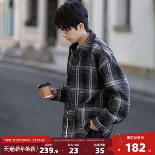 衬衫 休闲厚衬衫 男士 格子复古短款 潮流 翻领时尚 唐狮2025秋冬长袖