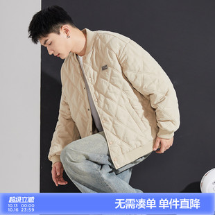 唐狮冬季新款棉衣男棒球领菱形格运动棉服夹棉外套加厚防寒服外套