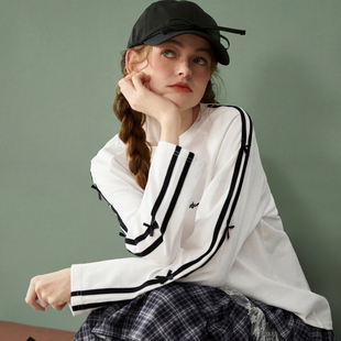 唐狮2026春秋季女长袖T恤蝴蝶结可爱少女风织带时尚宽松简约日常