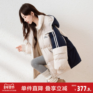 【防水】唐狮连帽加厚短款羽绒服女冬季新款户外撞色羽绒外套