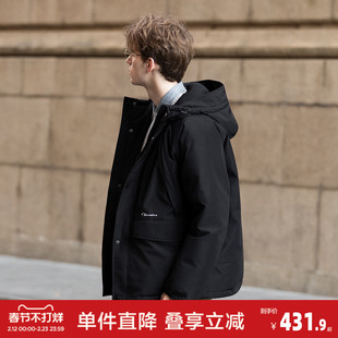 唐狮2026秋冬季短款羽绒服男连帽黑色潮流百搭保暖加厚羽绒外套