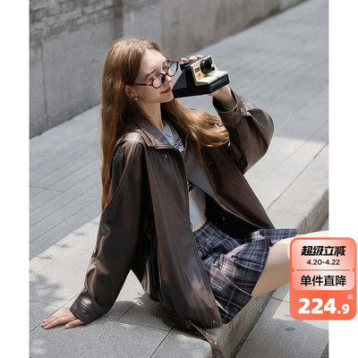 唐狮春季新款外套女重工复古中性机车皮衣外套春秋PU夹克上衣流行