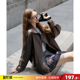 唐狮春季 外套女重工复古中性机车皮衣外套春秋PU夹克上衣流行 新款