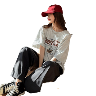 yoe小众美式慵懒女装灰色复古宽松夏季潮牌纯棉短袖t恤女上衣夏装