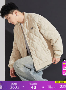 唐狮冬季新款棉衣男棒球领菱形格运动棉服夹棉外套加厚防寒服外套