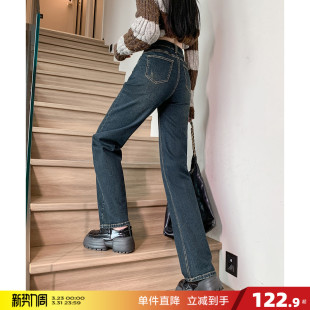 牛仔裤 裤 女高腰直筒裤 水洗窄版 子女 显瘦潮流韩版 唐狮春秋新款