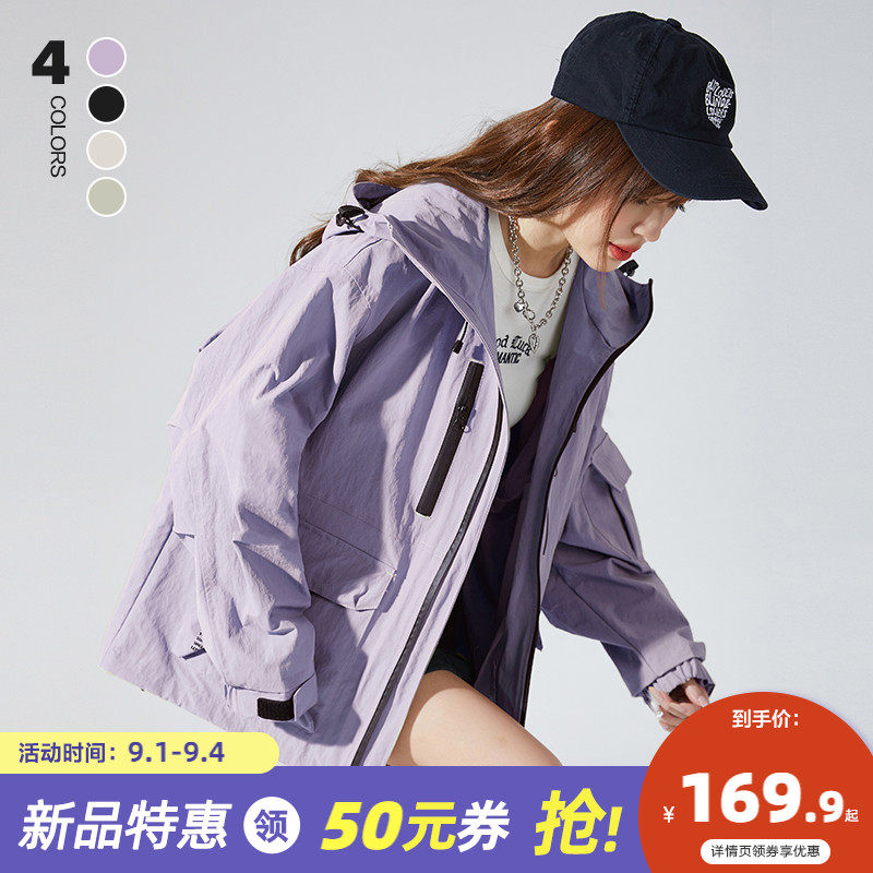 唐狮2023年秋季新款工装女休闲冲锋少年上衣宽松连帽外套女春秋K