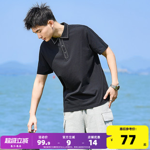 简约黑色翻领上衣宽松学生T恤潮流 唐狮2025夏季 新款 男短袖 polo衫