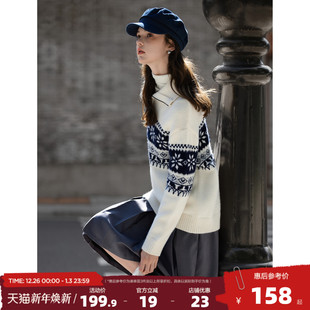 唐狮2025秋冬女半开襟拉链费尔岛提花毛线衫 宽松流行百搭女毛衣