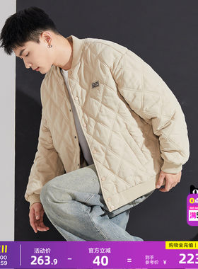 唐狮冬季新款棉衣男棒球领菱形格运动棉服夹棉外套加厚防寒服外套