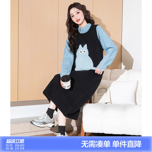 唐狮冬季黑色连衣裙女中长款无袖针织马甲裙可爱日系毛衣裙秋冬p9