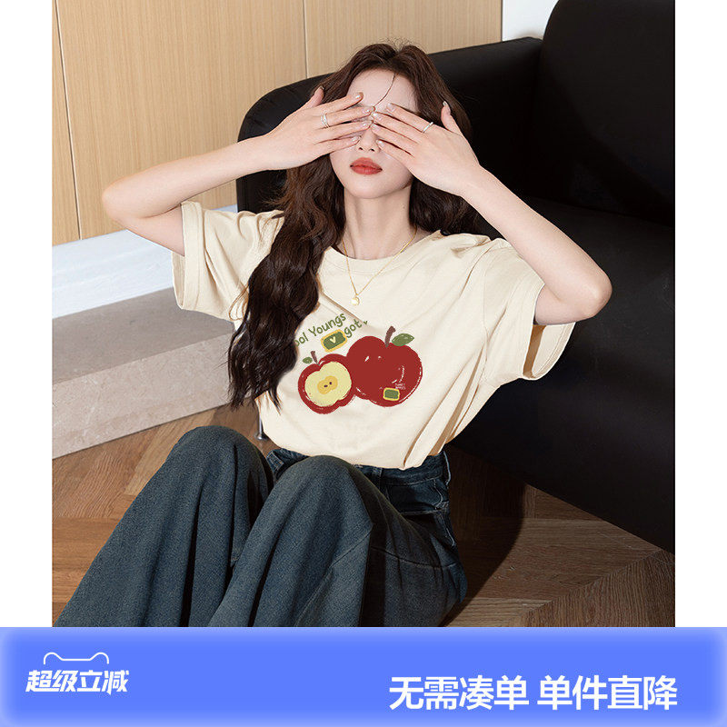 唐狮26夏季新款加厚女短袖T恤宽松休闲圆领纯棉上衣百搭流行潮流