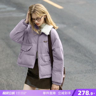 唐狮2026冬季女翻领仿羊羔毛短款棉衣女冬季棉服高级感时尚外套