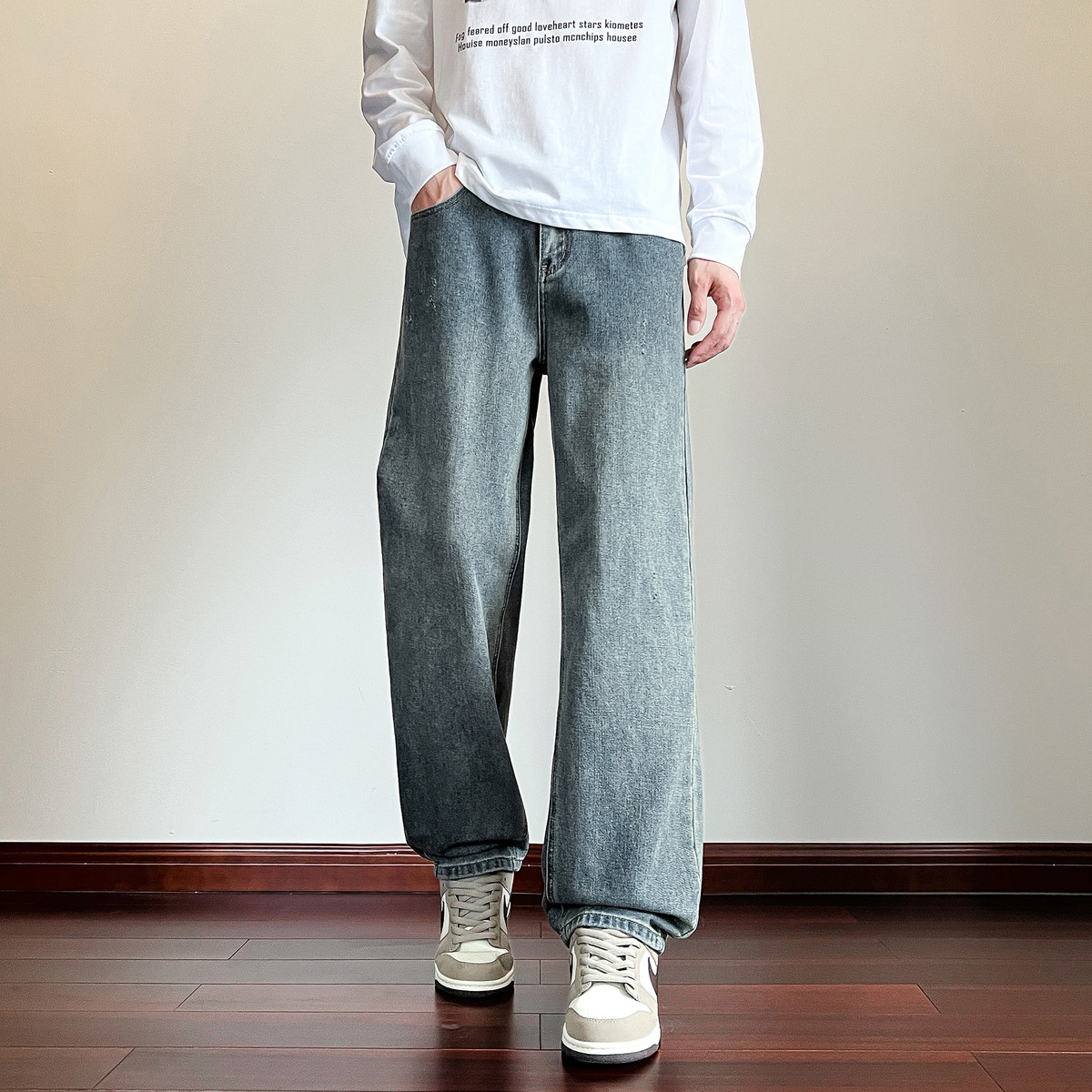 唐狮25春秋季新款男牛仔裤宽松阔腿裤子复古美式潮牌直筒裤加绒冬