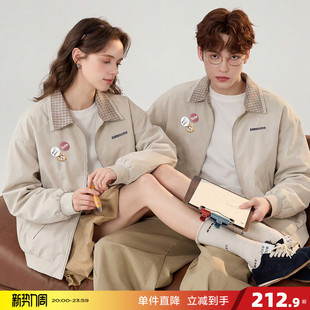 唐狮2026春季 休闲通勤夹克外套 情侣外套男女翻领格纹拼接情侣装