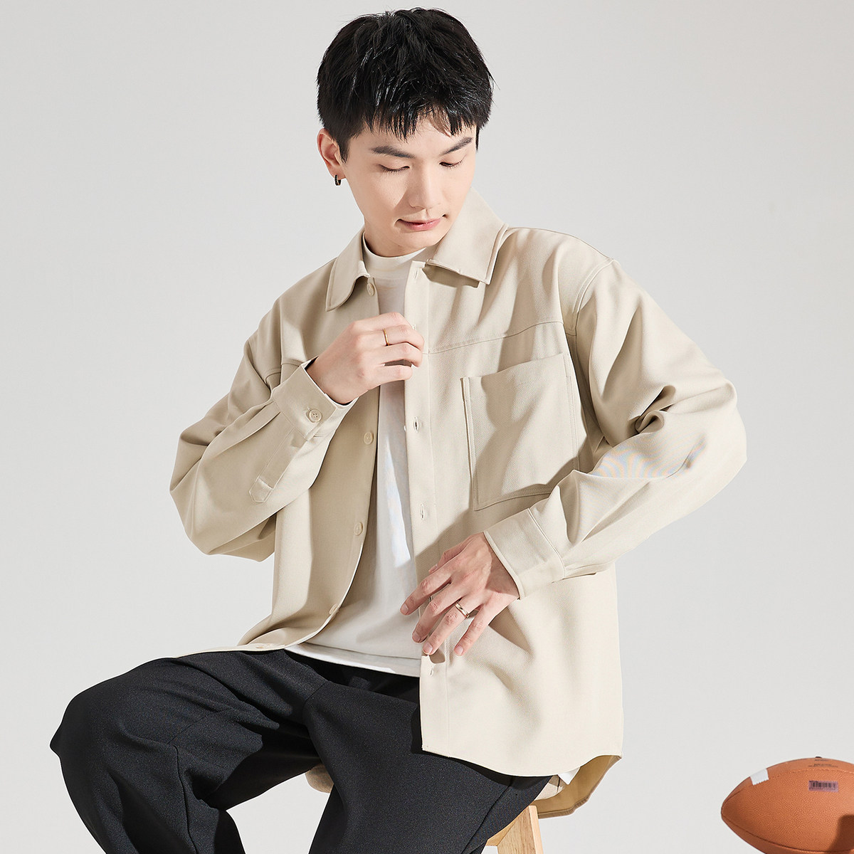 唐狮2024早秋新款男长袖衬衫男休闲舒适百搭潮流简约感长袖衬衫潮