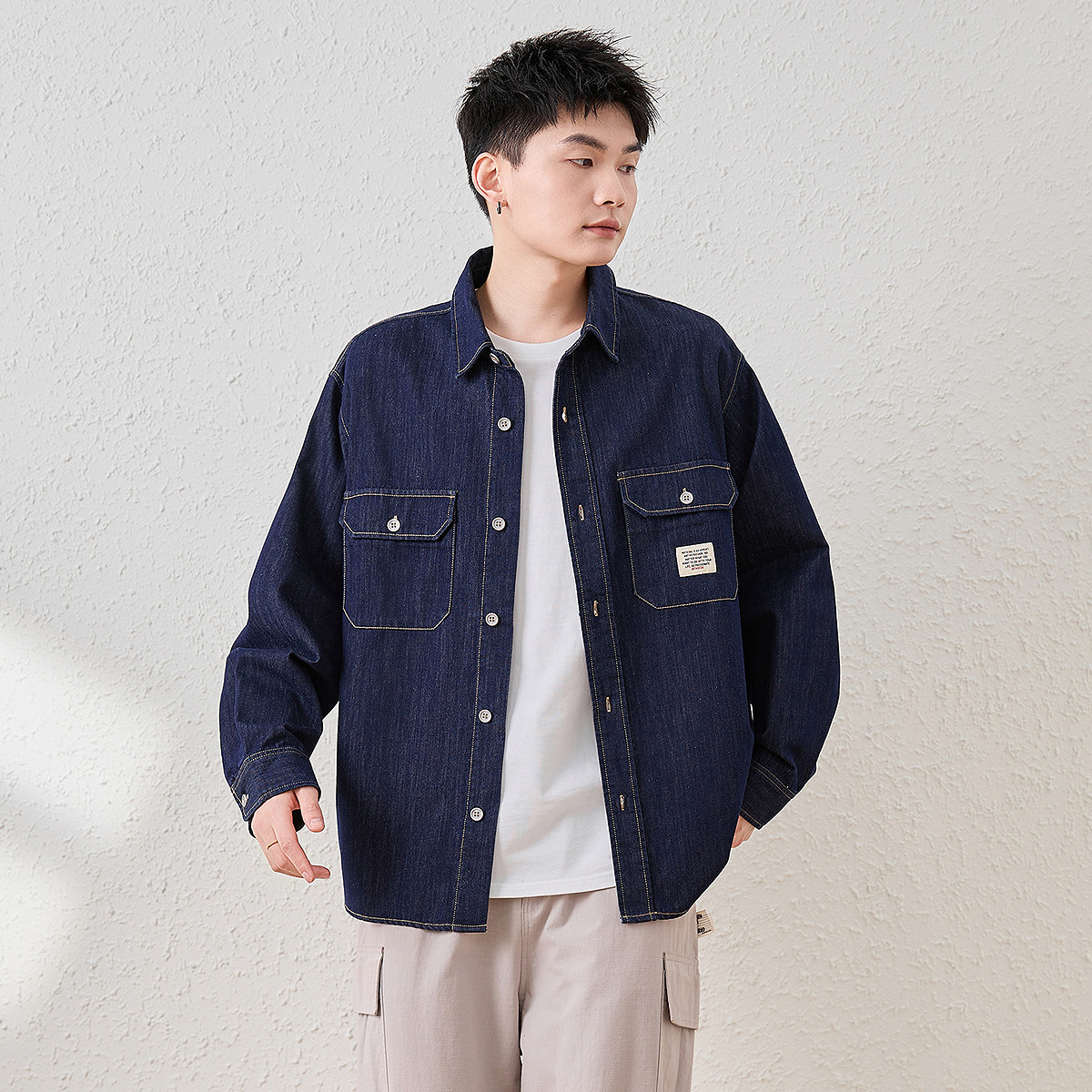 唐狮长袖牛仔衬衫男2025秋季新款潮流宽松显瘦青少年休闲牛仔外套