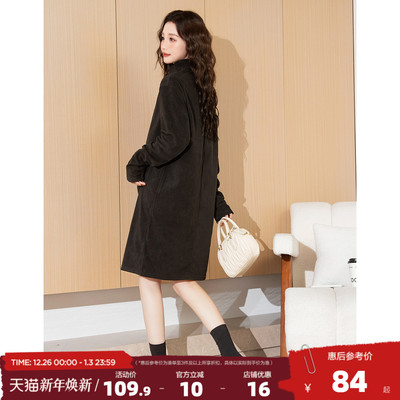 唐狮黑色大衣内搭打底裙连衣裙秋冬女小个子摇粒绒保暖加厚裙子p4