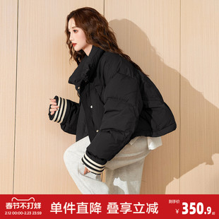 唐狮新款女短款黑色羽绒服女新款韩版时髦外套设计感面包服cq