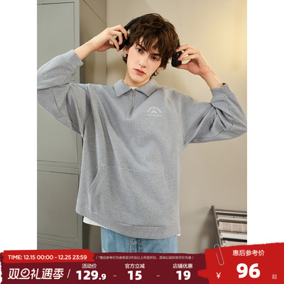 唐狮2025春秋季新款卫衣男宽松polo领翻领青少年半拉链美式外套潮