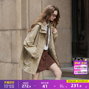 唐狮2026春秋季风衣外套女连帽潮流中长款气质学院风休闲女外套