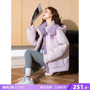 唐狮冬季新款加厚棉衣女外套撞色连帽短款韩系学院风保暖棉服宽松