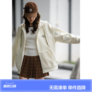 唐狮2026春秋女连帽左胸印花字母开衫卫衣外套宽松百搭休闲日常