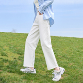 潮流百搭白色裤 唐狮春夏季 女高腰宽松显瘦阔腿裤 牛仔裤 子女 新款