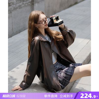 唐狮春季新款外套女重工复古中性机车皮衣外套春秋PU夹克上衣流行